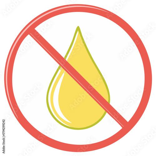 No Oil or Fat Free Vector Icon Prohibition Sign for Healthy Food and Diet