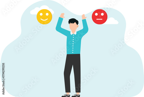 Controlling emotions from fluctuations from external factors Businessman balancing on an unstable sling. business concept
