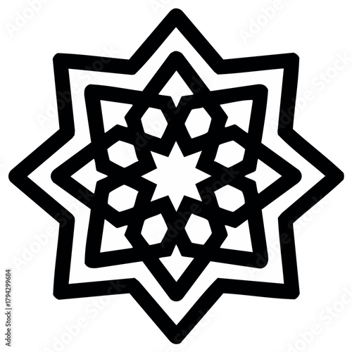 Elegant eight-pointed star with intricate black and white Islamic geometric pattern design