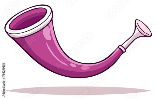 Vintage purple fanfare horn musical instrument vector illustration