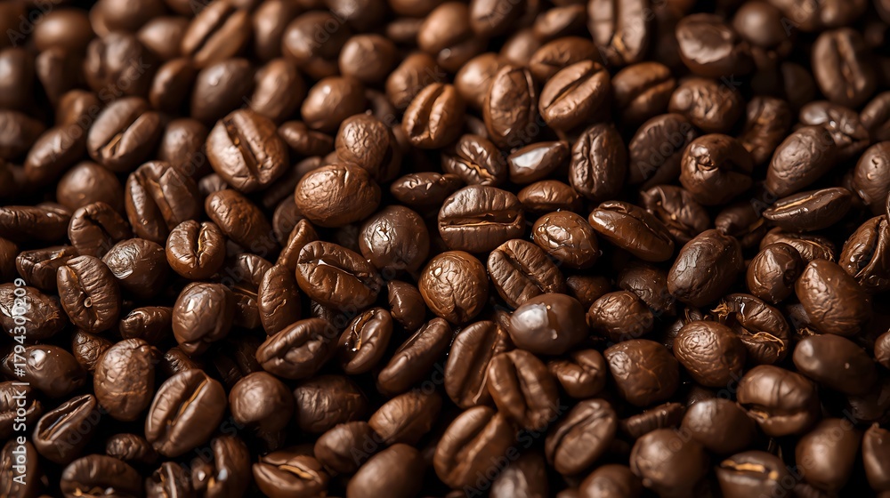 Fototapeta premium Coffee beans , Tight close-up of roasted coffee beans
