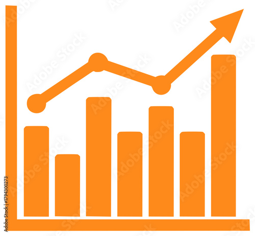 Orange Bar Chart and Line Graph Illustrating Business Growth, Financial Progress, and Data Statistics
