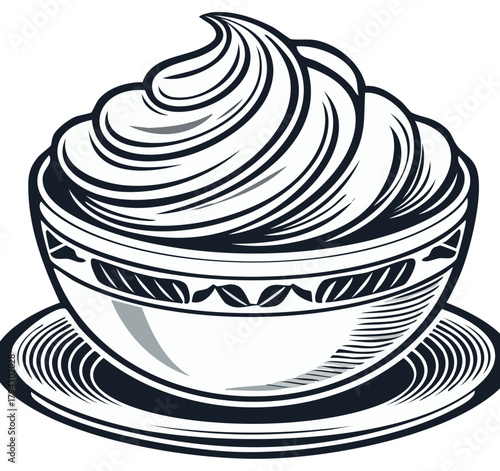 Stylized Ice Cream or Whipped Cream Dessert in a Bowl