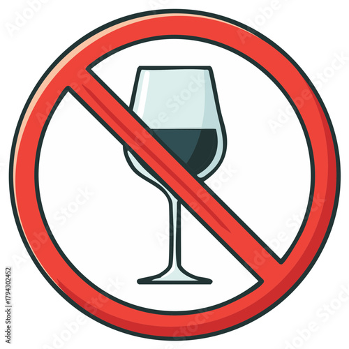 No alcohol sign featuring a wine glass symbol inside a prohibition circle, illustration