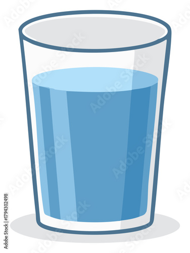 Simple cartoon illustration of a clear drinking glass with fresh blue water for hydration