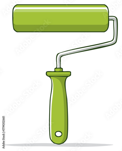 Green Paint Roller Cartoon Illustration Tool for Painting Walls or Other Surfaces
