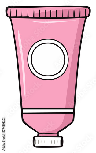 Pink squeeze tube with blank label for cosmetic or medical product packaging