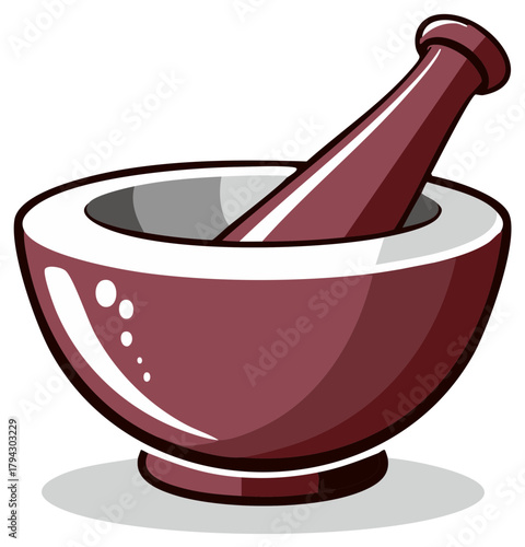 Classic maroon mortar and pestle vector illustration for grinding spices herbs and medicine