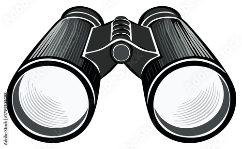 Illustration of Binoculars, close up view for observation, exploration, searching and optical equipment concepts, vector image