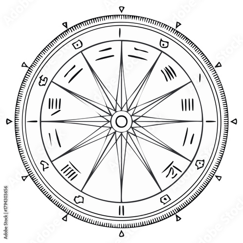 Mystical Astrological Compass Rose Illustration Ancient Symbols Spiritual Navigation