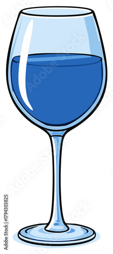 Elegant Wine Glass Filled with Blue Liquid Cartoon Style Vector Illustration