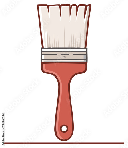 Illustration of a Paint Brush with Red Handle, Painting with Brown Paint, DIY and Home Improvement, Decoration and Construction