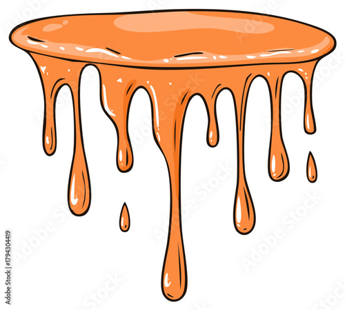 Bright orange viscous liquid dripping flow abstract element illustration