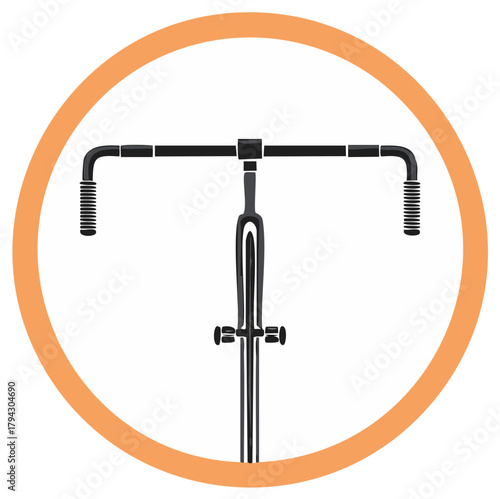 Bike handlebars vector illustration with orange circle frame for graphic design and advertising