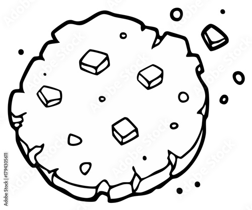 Illustration of a chocolate chip cookie with a slightly cracked surface