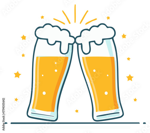 Clinking Beer Glasses Making a Toast Vector Illustration for Celebration Party