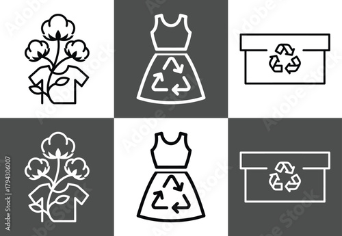 Sustainable fashion icons set for ecofriendly clothing