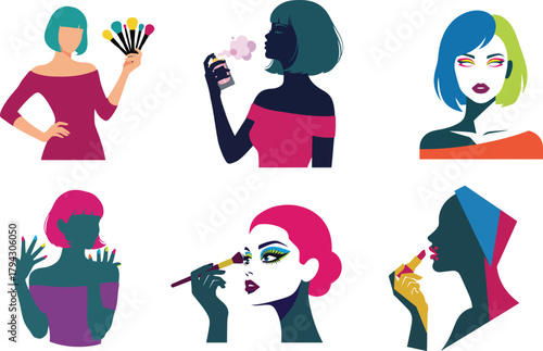 A modern flat color silhouette vector featuring a stylish beauty model with creative cosmetic expression. perfect for beauty campaigns, product visuals, clean editorial layouts and digital branding.