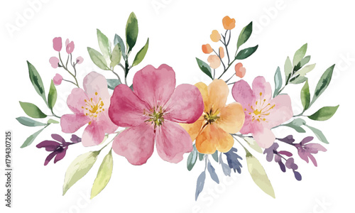 Watercolor floral arrangement for wedding designs, transparent background, vector, illustration