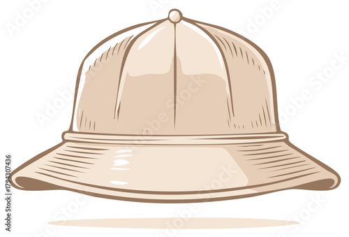 Vintage cartoon safari hat illustration for adventure and exploration themes
