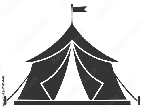 Big top circus tent icon with flag, entertainment theme vector illustration, vector drawing