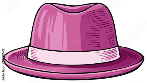Classic Pink Fedora Hat with a Stylish White Band Illustration