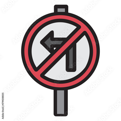 No Left Turn Traffic Sign Icon Vector Illustration 