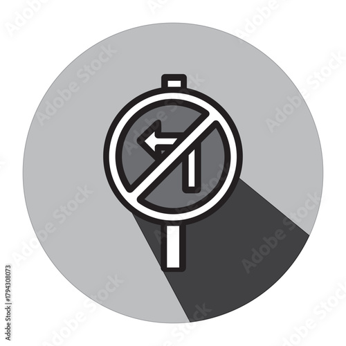 No Left Turn Traffic Sign Icon Vector