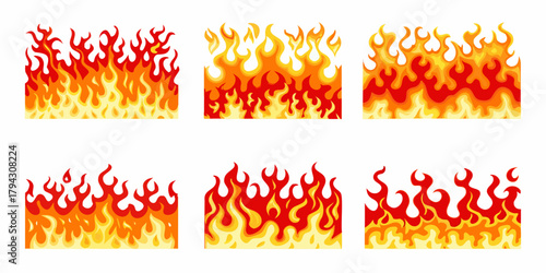Collection of stylized cartoon flame borders and decorative fire elements for design