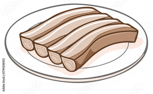 Cooked Pork Ribs Served on a Round White Plate