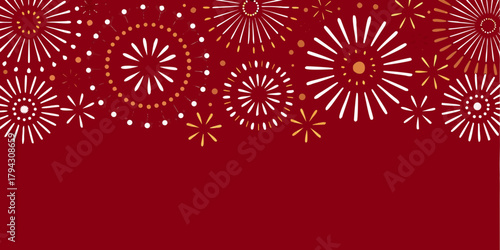 Festive abstract fireworks and dots pattern on a rich red background for celebrations