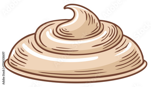 Sweet creamy dessert topping or whipped cream swirl cartoon vector illustration