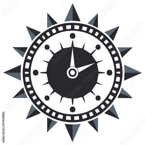 Abstract Clock Icon Design with Spiked Circular Frame Representing Time in a Modern Graphic Illustration