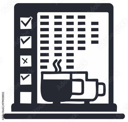 Daily Planning Productivity Two Coffee Cups Checklist Items Graphic Illustration