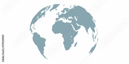 Stylized globe of earth with continents in blue gray on white background