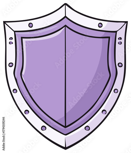 Medieval Shield Illustration in Purple, Defense and Protection, Cartoon Style Guard Icon