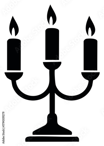 Black Candlestick Holder with Three Lit Candles