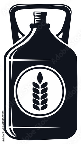 Craft beer growler jug with wheat or barley symbol black and white vector icon