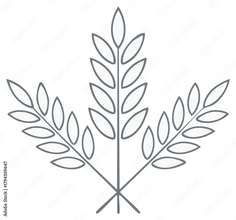 Naklejka premium Illustration of Three Wheat Stalks with Outline Detail, Grain Plants, Harvest and Agriculture Icon, Food Design