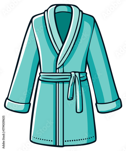 Cartoon illustration of a blue spa robe with a belt