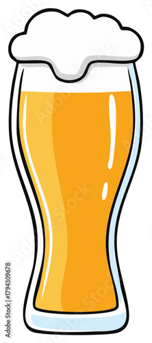 Cartoon Beer Glass Full of Pale Lager with Foam Head