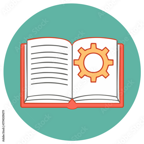 Instruction Manual Icon with Open Book and Gear Symbol for Technical Guide