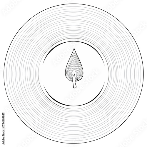 Minimalist line art illustration of a single lit candle with a flame resembling a leaf shape