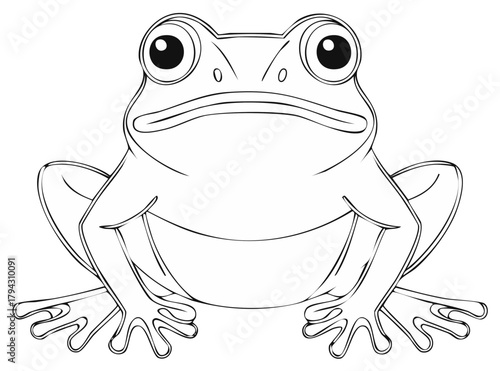 Line art illustration of a frontal frog vector drawing amphibian cartoon