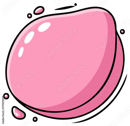 Pink bubblegum cartoon illustration, bubble, glossy, shiny, and playful.