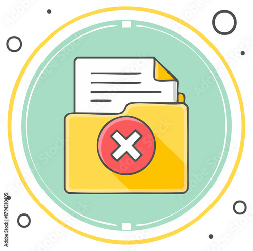Digital Document Folder Red Cross Mark Error Deletion Icon Illustration