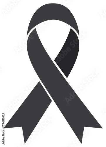 Awareness Ribbon Shape, Dark Gray Support Symbol, Medical and Charitable Aid Graphic Element