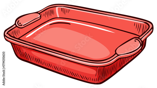 Red Baking Dish Vector Illustration for Oven Cooking and Serving Meals