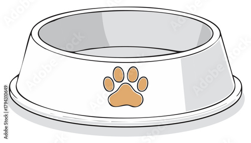 Empty White Pet Food Bowl with Paw Print Decal