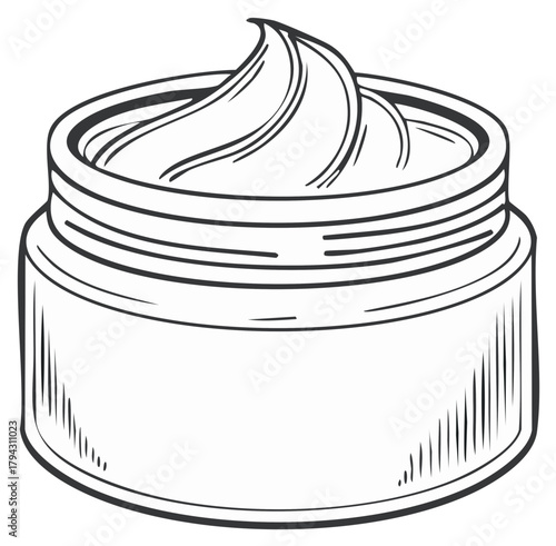 Jar of beauty cream with swirling texture, hand-drawn illustration